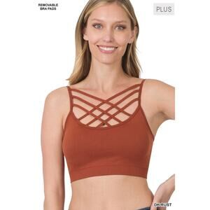 1X/2X Dark Rust Triple Criss Cross Bralette + bra pads Zenana wireless seamless